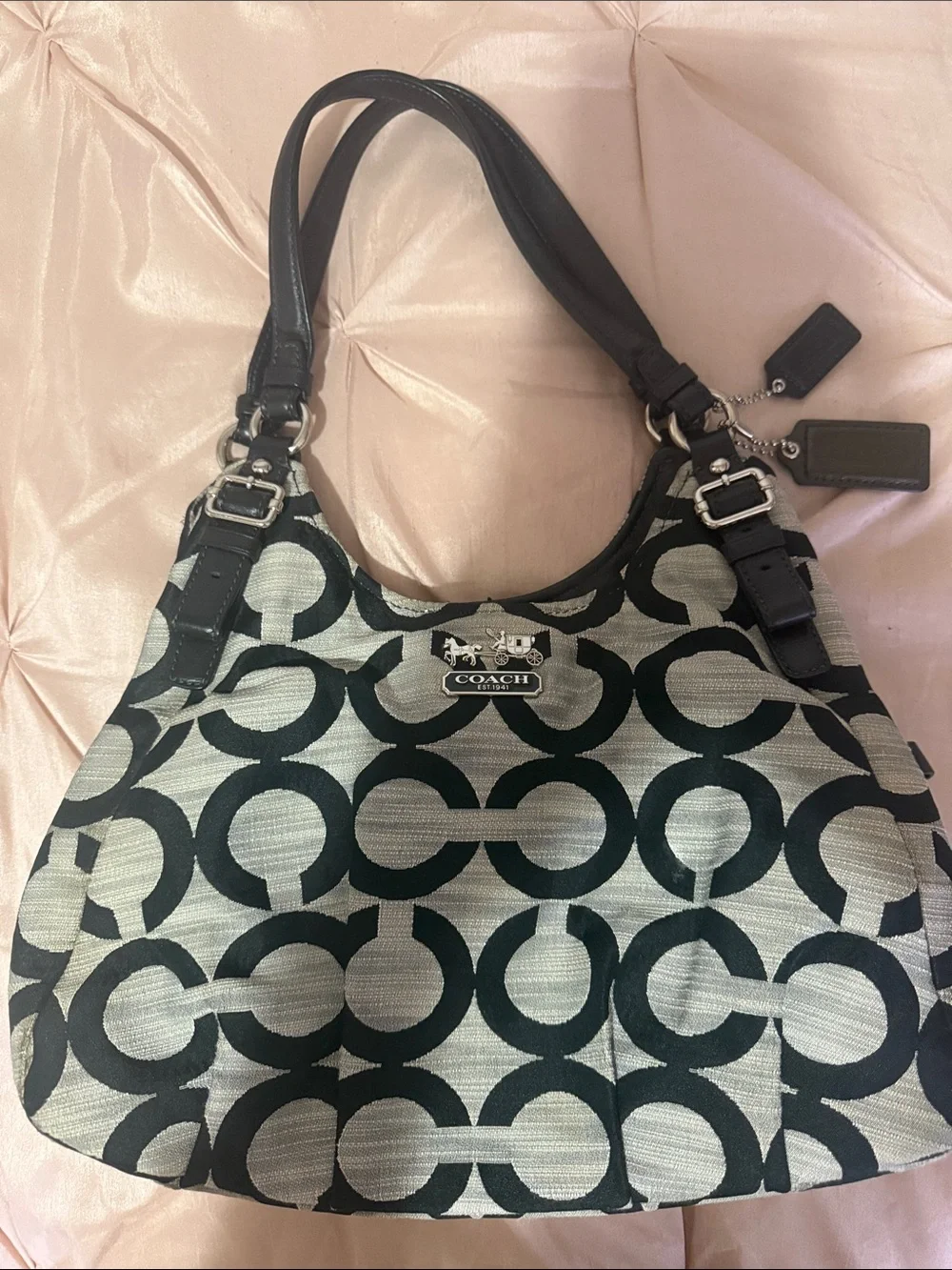 Vintage Coach Black and Silver Signature Shoulder Bag